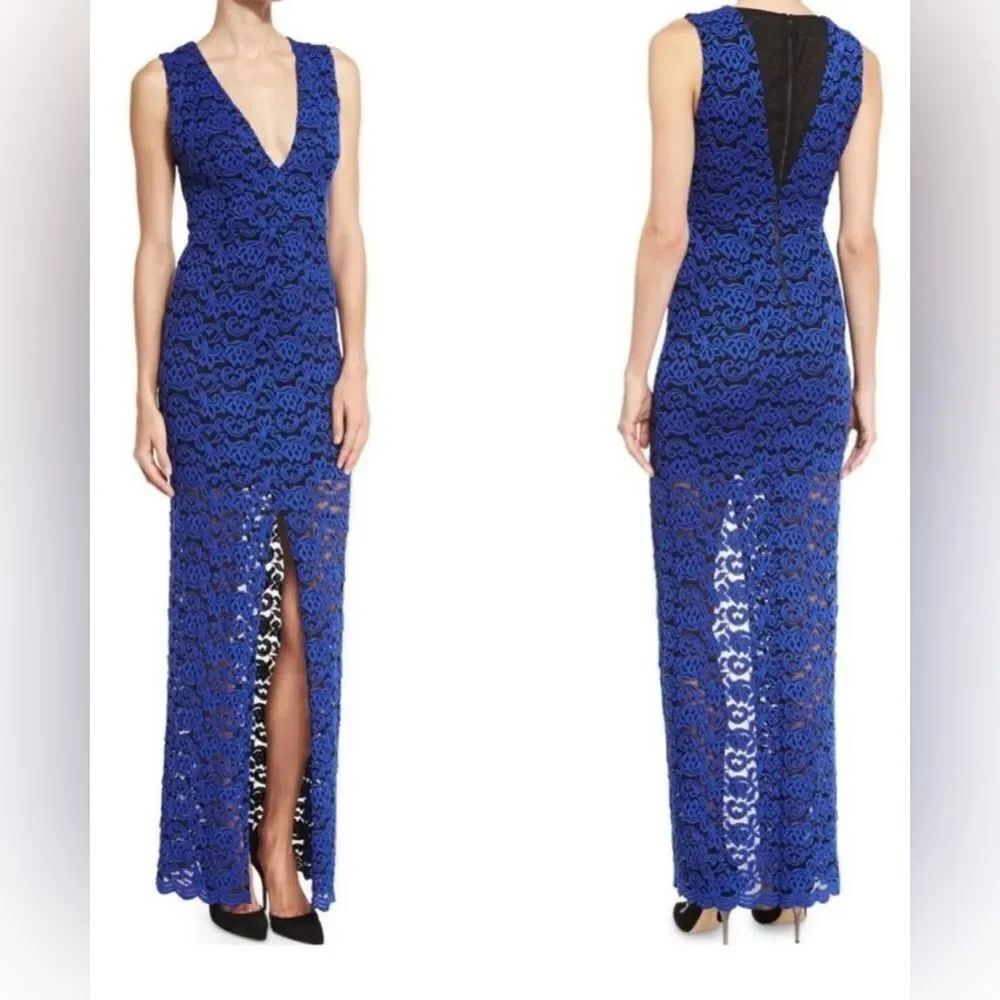 Alice+ Olivia Elegant Royal Blue Lace Evening Gown, US2
